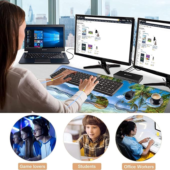Keyboard Wrist Rest and Mouse Pad with Wrist Support Set Ergonomic CoasterMemory FoamEasy Typing Pain ReliefLarge XL Desk Mat 31.5x 11.8Shore Palms Tropical Beach