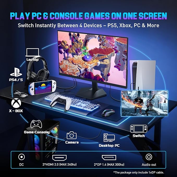 SANSUI Gaming Monitor 24.5 300hz 240hz FHD 1080P 1ms FPS PC Monitor Gaming HDR FreeSync DisplayPort x2 HDMI x2 Fast IPS 120% sRGB Audio Jack VESA Support Desktop Compatible(ES-G25X1 PRO)