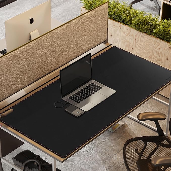 ZORESYN Large PU Leather Desk Mat Black 51.2x27.6 Inches Waterproof Gaming Mouse Pad with Non-Slip Suede Base Office Desk Protector &amp Writing Surface for Home