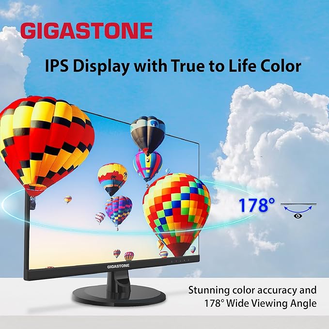 Gigastone 24 inch IPS LED Back Light Monitor 2-Pack 75Hz FHD 1920 x 1080 178° Wide View Frameless Dual Monitor 5ms Built-in Speakers Eye Care Technology Ergonomic Tilt VESA Mount HDMI VGA
