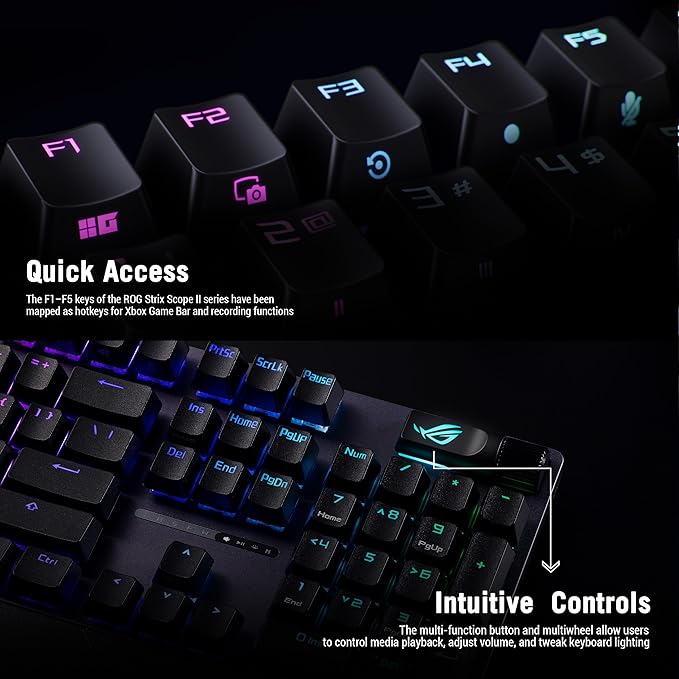 ASUS ROG Strix Scope II X Wired USB Mechanical Gaming Keyboard – 100% Full-Size Hot Swappable Pre-lubed ROG NX Snow V2 Linear Switches PBT Keycaps RGB PC/Mac Support - Black