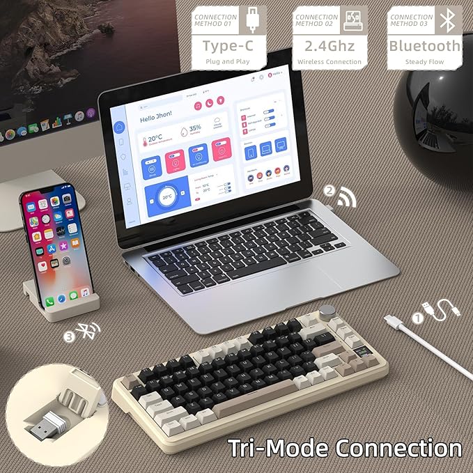 MAGIC-REFINER ATTACK SHARK X85PRO 75% Wireless Mechanical keyboardTFT Smart Display&ampKnobBT/2.4GHz/Wired Custom Gaming KeyboardGasketHot-SwapRGBwith Pro Cable&amp5 Color PBT Keycapsfor PC/M