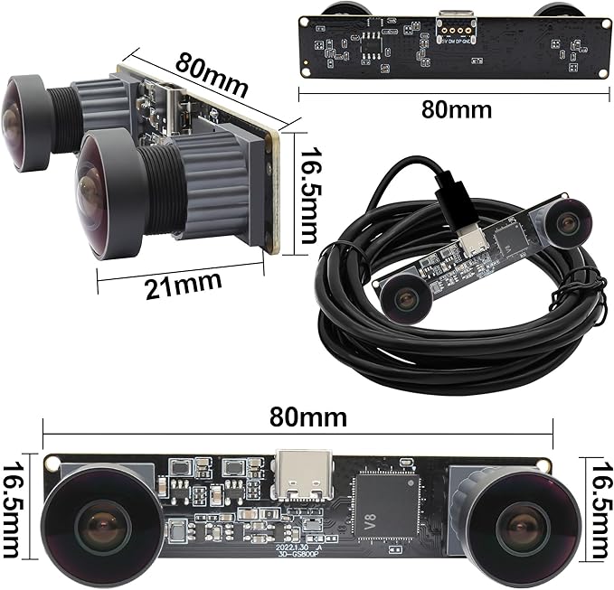 MMlove Monochrome Black/White USB Stereo Camera Module 800P 120fps Global Shutter Synchronous Dual Lens 3D Webcam 101° Viewing Angle Lightburn Camera for VR Face RecognitionPC/Laptop/Raspberry Pi
