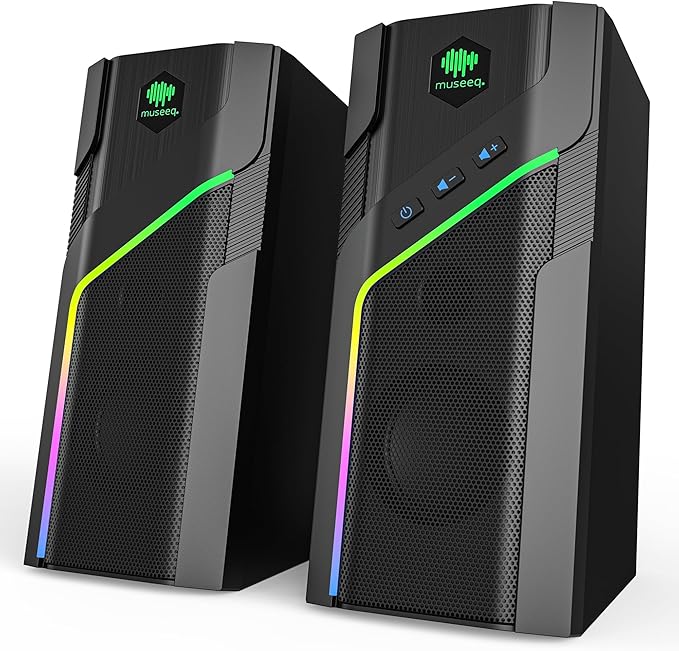 W-206Re RGB Computer Speakers Bluetooth 5.1 &amp 3.5mm Wired Desktop Speakers with 21 Light Modes Touch Lighting Control USB Powered Power &amp Volume Buttons for PC Gaming Laptop
