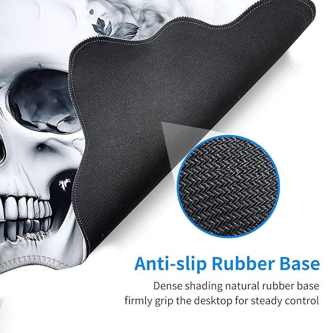 Desk Mat Mouse Pad with Wrist Rest 4-in-1 Large Mouse Pads for Desk Ergonomic Mouse Pad and Keyboard Wrist Rest Gaming Keyboard Mat for OfficeFunny Skull