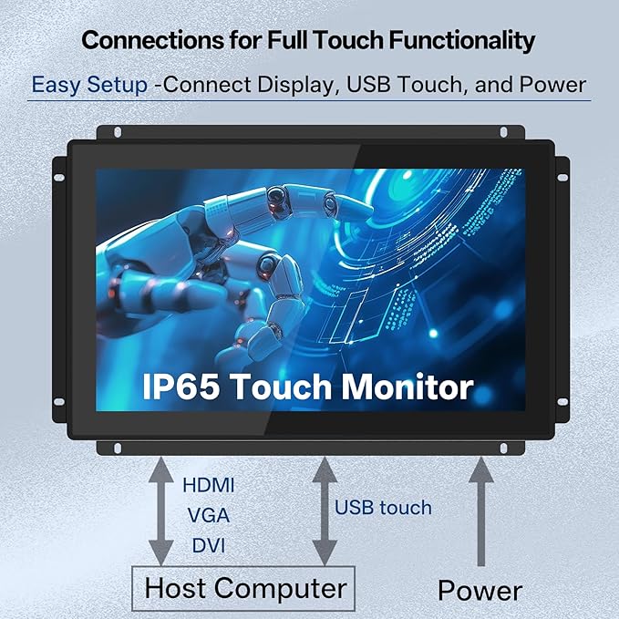 12.1 Inch Industrial Embedded Touchscreen Monitor - IPSIP65 Open FrameVESA Mount10-Point Capacitive Touch DisplayHDMI/VGA/DVI/USB Portsfor Automation &amp HMI1024×768 Resolution