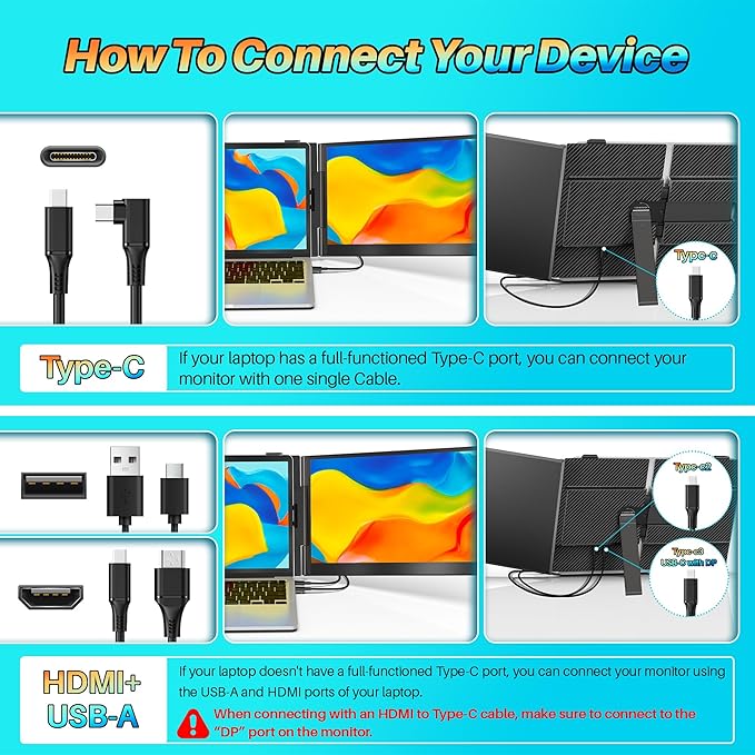 14 Laptop Screen Extender Ultra-Thin Lightweight Portable Dual Laptop Monitor Extender with Speaker FHD 1080P Travel Display Plug &amp Play HDMI/USB-A/Type-C for Laptops Works with Win/Mac/Andr