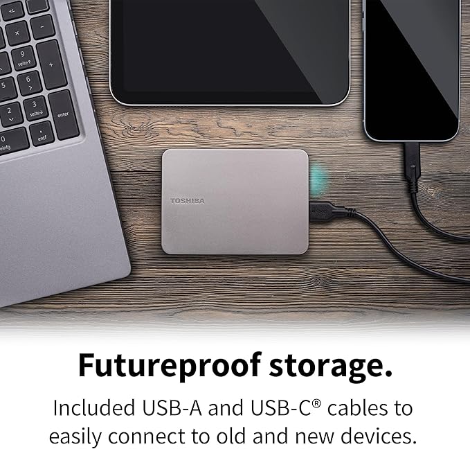 Toshiba Canvio Flex 1TB – Portable 2.5’’ External Hard Drive (HDD) for Mac Windows PC Smartphone and Tablet Use Compatible with Most USB-C and USB-A Devices Warm Silver (HDTX210ESCAA)