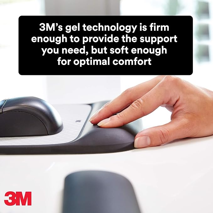 3M Precise Mouse Pad with Gel Wrist Rest Soothing 3M Gel Technology and Satin Smooth Cover for All Day Comfort Optical Mouse Performance and Battery Saving Design (MW85B) Extended Black