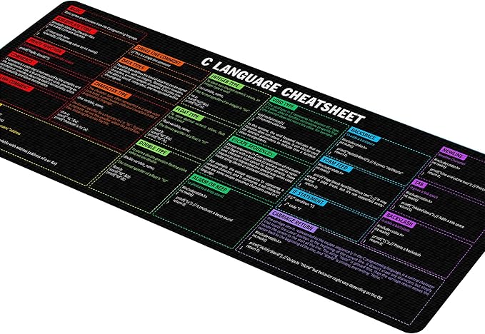C Programming Language Cheat Sheet Mouse Mat KMH Mouse Pad for Coders Developers Large Desk Mat C Basics Mousepad Essential Computer Accessories for Study Work and Reference Purposes