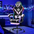 HOFFREE Gaming Chair Massage with Bluetooth Speakers and Led Lights Ergonomic Computer Gaming Chair with Footrest RGB Video Game Chair with High Back Lumbar Support Purple and Black