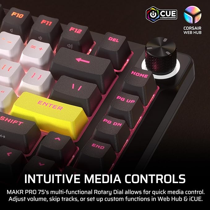Corsair MAKR PRO 75 Hall Effect DIY Wired Magnetic Mechanical Gaming Keyboard – 75% Layout MGX Hyperdrive Switches Dual Actuation Rapid Trigger FlashTap SOCD 8000Hz US Layout – Black