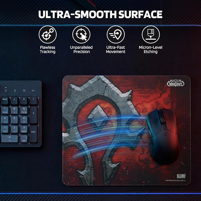 Blizzard Wow Game Glass Mouse PadTempered Glass Hard Mousepad for GamingUltra-Smooth Surface for Top Precision &amp SpeedEasy to CleanNon-Slip Rubber BaseOfficial Licensed13.8in*11.8in (Horde-R