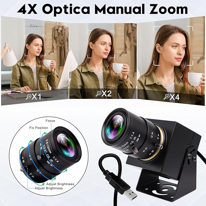 90fps Global Shutter High Speed USB Camera 2.8-12mm 4X Manual Zoom Varifocal Lens 1200P Golf Swing Camera Plug &amp Play for Laptop Raspberry Pi Mac OS &amp Jetson Nano