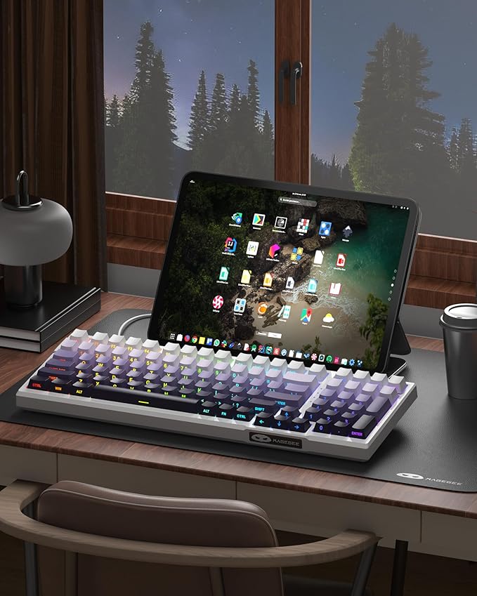 MageGee SKY98 Mechanical Gaming Keyboard 96% Hot Swappable Wired Custom Creamy Keyboards w/ 5-Layer Sound Dampening RGB Backlit Side Printed Keycaps for Win/Mac (White &amp Purple Purple Bird Swi