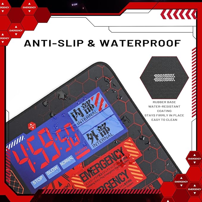 Mouse Pad EVA Unit - 01 Themed Gaming Mouse Pad 35.4x15.7 Cyber Alert Emergency Interface Design