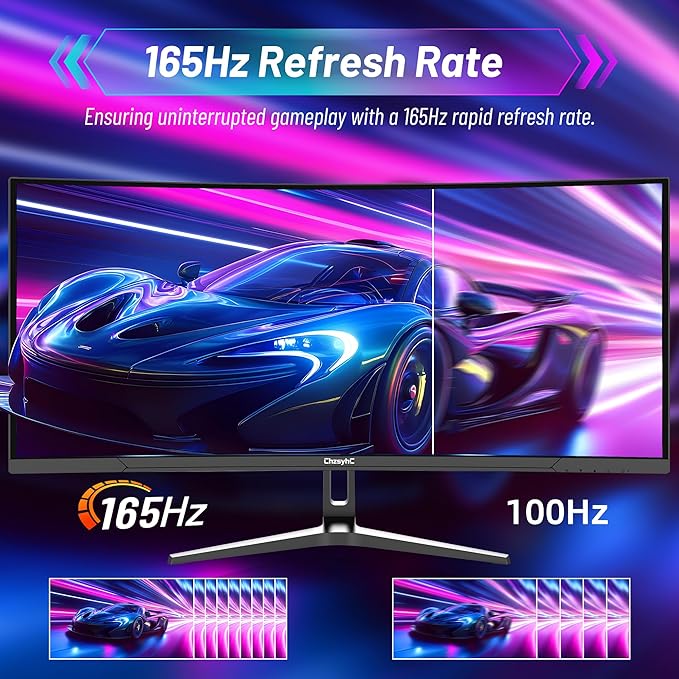 34 Inch Ultrawide Curved Gaming Monitor - WQHD 3440x1440p 165Hz 120% sRGB FreeSync VESA Mountable (DP&ampHDMI Cable Incl.) - Immersive PC Monitor for Gamers &amp Professionals Black