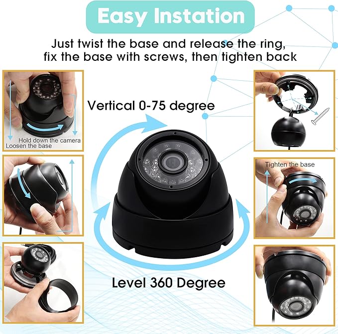 2MP USB Dome Camera Weatherproof Metal Housing 24 IR-LEDs for Day and Night Monitoring Audio Motion DetectionIdeal Home Security Surveillance for Baby MonitoringPet Surveillance and Parking