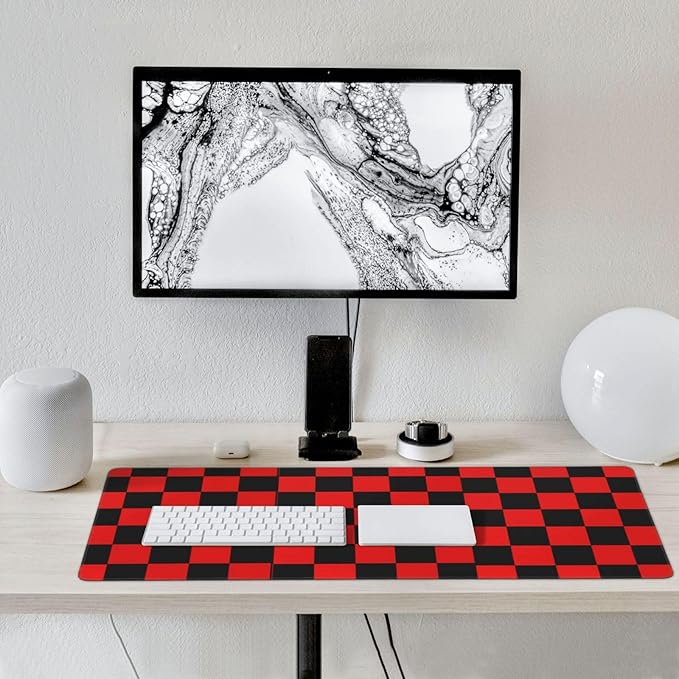 Black Red Checkered Mouse Pad Large Desk Mat for Keyboard and Mouse Non-Slip Gaming Mousepad Office Desk Accessories for Computer 35.4x15.7Inch