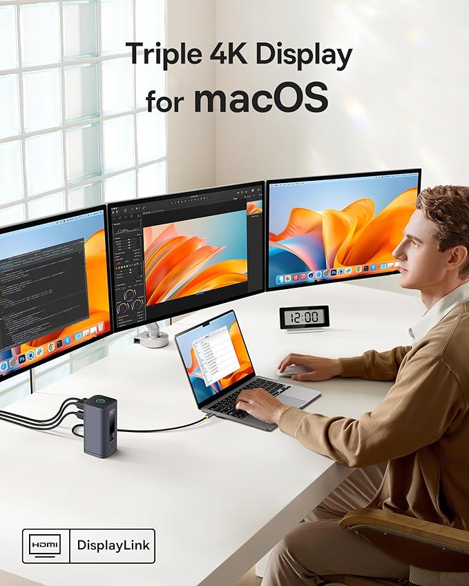 Baseus SpaceMate(MAC) Docking Station USB C Docking Station 3 Monitors with 4K HDMI 10Gbps USB Ports 100W PD Gigabit Ethernet Audio Laptop Docking Station for Mac &amp Win