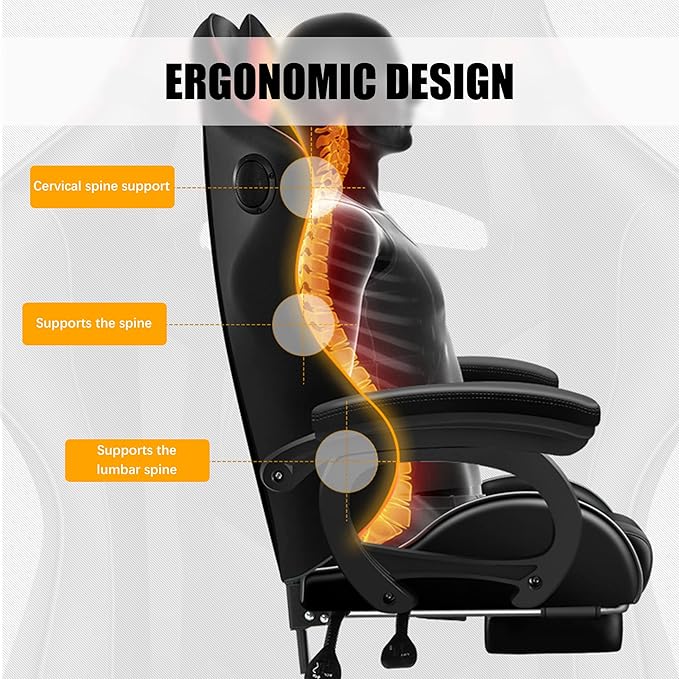 RGB Gaming Chair with Speakers and Massage Racing Computer Chair with Massage and Footrest for Office or Gaming. (Black+Red)
