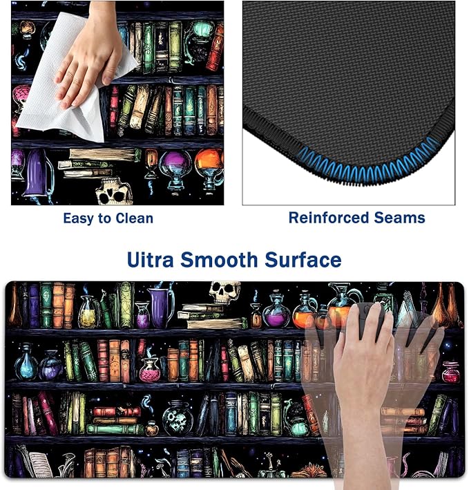 Large Mouse Pad + Keyboard Wrist Rest Set Extended Gaming Mousepad (31.5X11.8 inch) with Non-Slip Rubber Ergonomics Memory Foam Mouse Wrist Rest Support Vintage Bookshelf Painting XXL Desk Pad