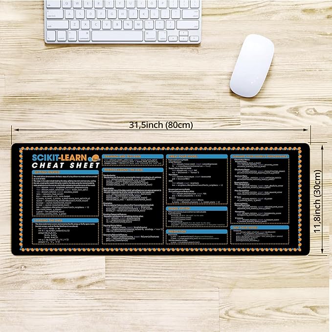 Scikit-Learn Cheat Sheet Mouse Pad Large Mouse Pad for Data Analyst Essential Computer Accessories for Study Work and Reference Purposes NVA