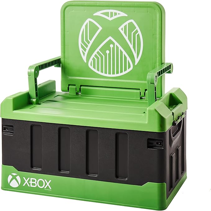 Numskull Xbox 2-in-1 Toy Storage Box &amp Folding Chair - Gaming Accessory Organizer with lid and handles for Family Rooms Official Microsoft Merchandise