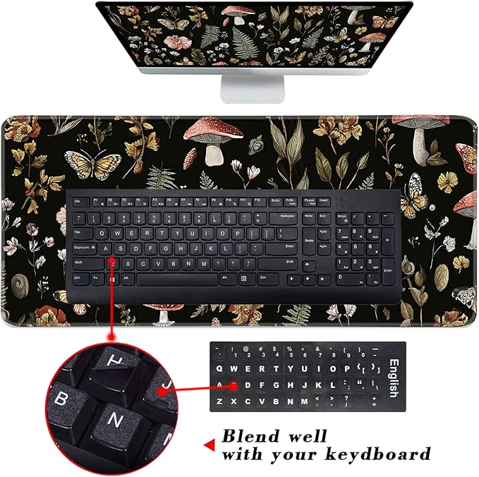 Keyboard Wrist Rest and Mouse Pad with Wrist Support Set Ergonomic CoasterMemory FoamEasy Typing Pain ReliefLarge XL Desk Mat 31.5x 11.8Magic Mushrooms