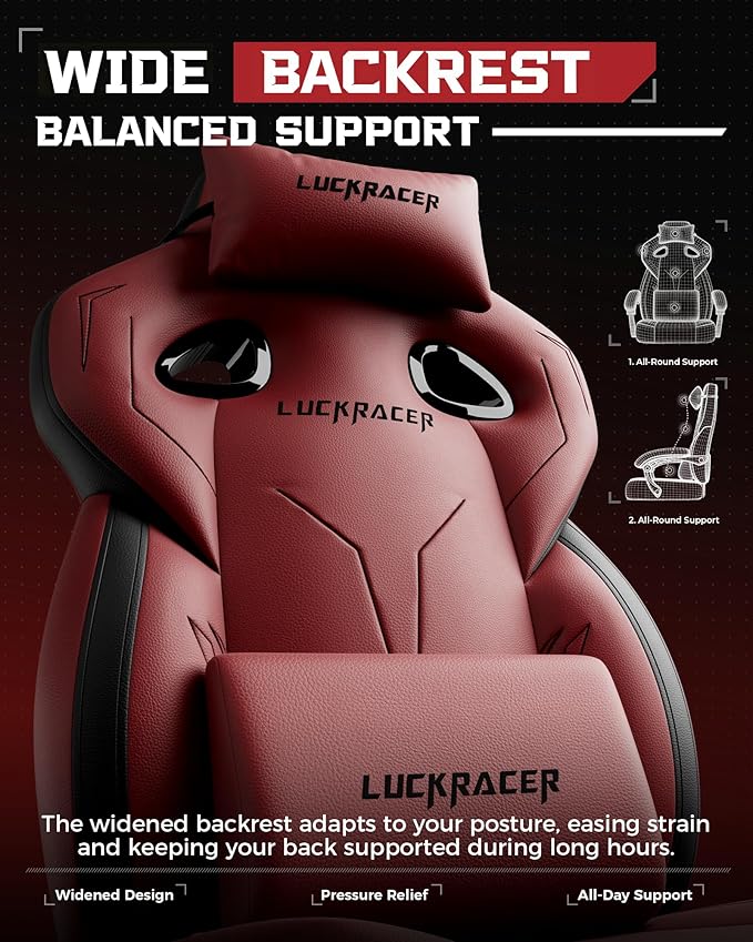 GTPLAYER Gaming Chair Computer Chair with Footrest and Lumbar Support for Adults 360°-Swivel Big &amp Tall Reclining Seat for Office or Gaming (Wine Red)