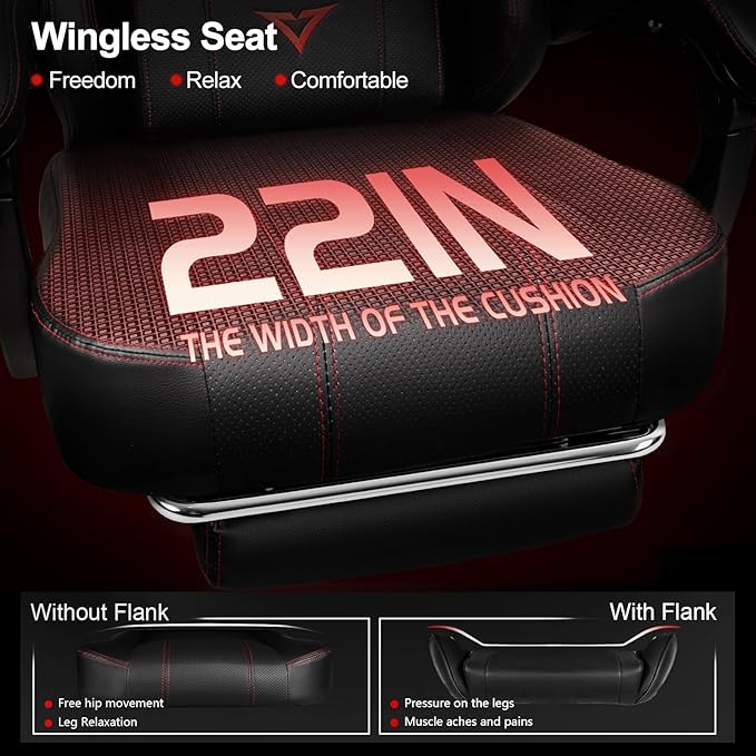 VITESSE Big and Tall Gaming Chair 400lb Weight Capacity with Footrest Ergonomic Video Game Chair for Adults with Oversized Headrest and Lumbar Pillow Computer Chair Gaming for Office (Black+Red)