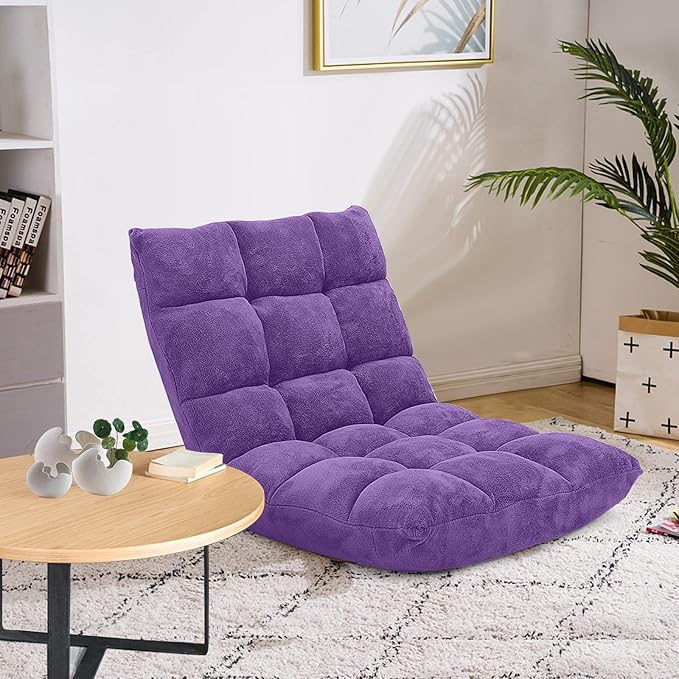 COSTWAY Adjustable Gaming Chair Purple 14-Position Back Support Soft Coral Fleece Portable Lightweight 22 x 24 x 22