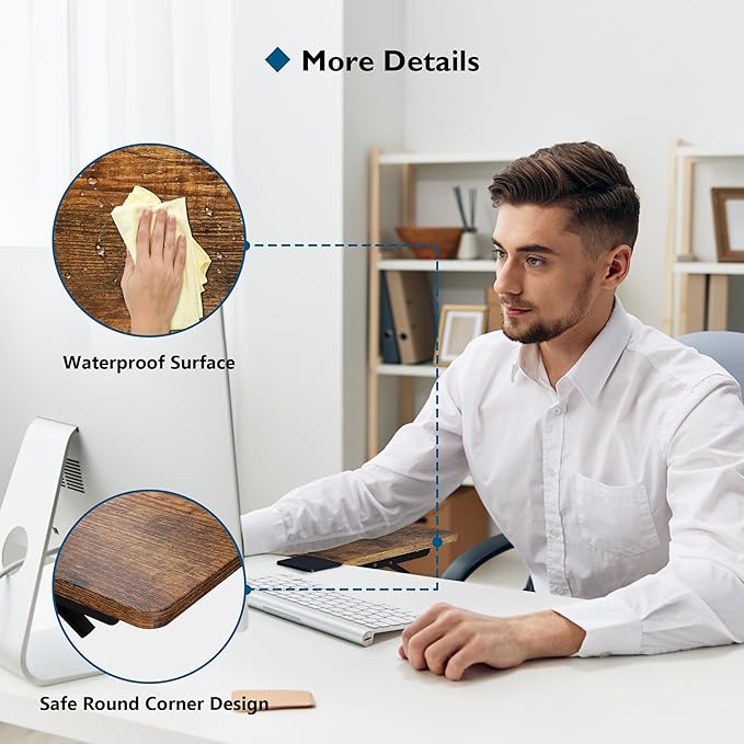 BONTEC Ergonomic Desk Extender Tray 9.5x9.1 Table Mount Arm Wrist Rest Shelf 90° Foldable Elbow Support Clamp on Computer Arm Rest for Desk Office &amp Home Use Durable &amp Easy to Install