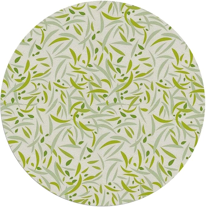 Olive Avocado Green PU Leather Desk Chair Mat for Hard Floors Green Leaf Watercolor Style Computer Chair Matfor Rolling ChairLarge Floor ProtectorEasy Clean Romantic Nature Diameter 59 in