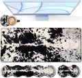Desk Pad Keyboard Mouse Pad Set Extended Gaming Mouse Pad+ Ergonomics Memory Foam Wrist Rest Support 31.5x15.7in Large Mouse Pad with Stitched Edges Cute Black White Cowhide Fur XXL Mouse Mat