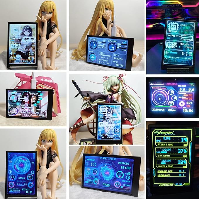 WOWNOVA PC Temperature Display Computer Temp Monitor ARGB Case IPS USB Mini Screen CPU RAM HDD Data Monitor