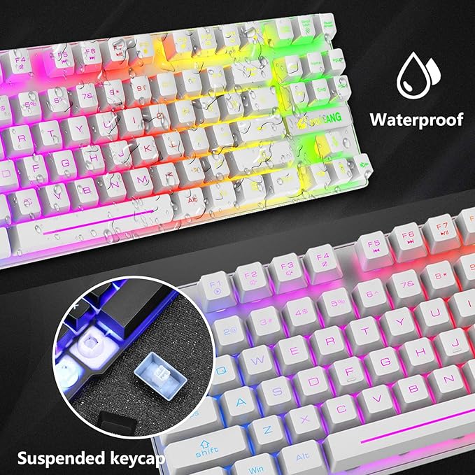 LexonElec Wireless RGB Backlit Gaming Keyboard Mouse ComboRechargeable 3800mAh Battery 87-Key Mechanical Feel Keyboard Quiet Mouse and Mouse Pad for Gamers and Office Typists(White)