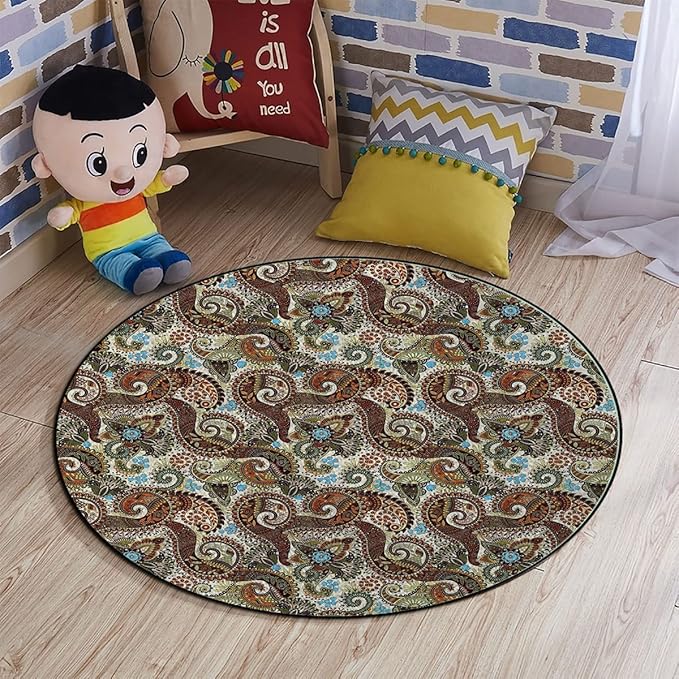 Multicolor Round Office Chair Mats Home Rolling Gaming Chair Mat Teardrop with a Curved Tip Motif in a Colorful Gaming Chair Mat Under Computer Desk Paisley Diameter 48 in