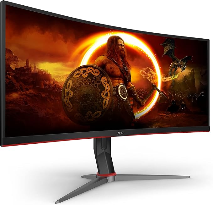 AOC CU34G2X 34 Curved Frameless Immersive Gaming Monitor UltraWide QHD 3440x1440 VA Panel 1ms 144Hz Adaptive-Sync Height Adjustable 3-Yr Zero Dead Pixels Black/Red
