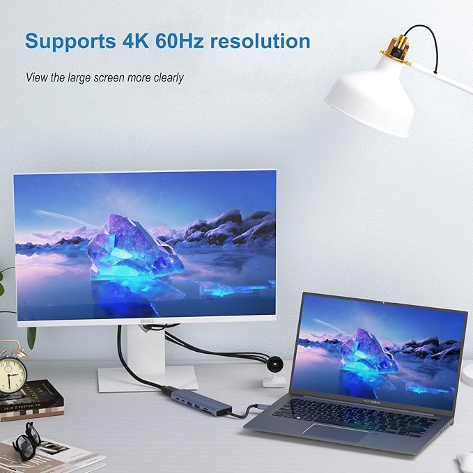 7-in-1 USB-C Hub with 4K/60Hz HDMI 100W PD Charging 5Gbps Dual USB-A/USB-C Ports SD/TF Card Reader Aluminum Multiport Adapter for MacBook Pro/Air and Other Type-C Devices