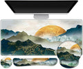 Gaming Mouse Pad Large Desk Mat Cute Desk Pad Protector 4in1 XXL Mousepad +Keyboard Wrist Rest+Mouse Wrist Rest+Coaster Set with Ergonomic Desk Pad for Home Office Table Computer Green Mountain