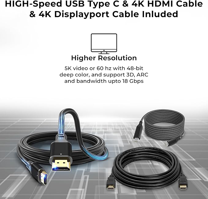 UD22 Dell Docking Station Dual Monitor Bundle - USB-C/USB-A Universal Dell Dock for Laptops Comes with 130W Adapter + Anyhdd HDMI DisplayPort USB-C Cables &amp Cloth - Supports Dual/Triple/4 Monito