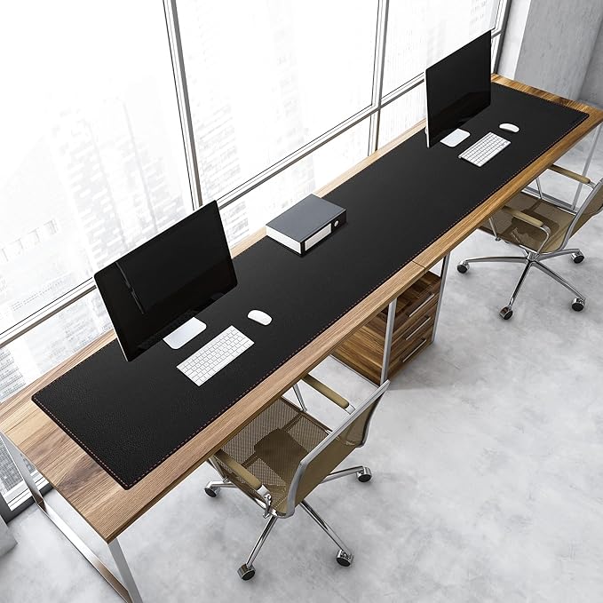 ZORESYN Extra Large Desk Mat (70.9 x15.8) - PU Leather Multipurpose Table Pad for Dining Table Coffee Table Office &amp Home - Waterproof Desk Mat for Keyboard Mouse and Writing (Black)