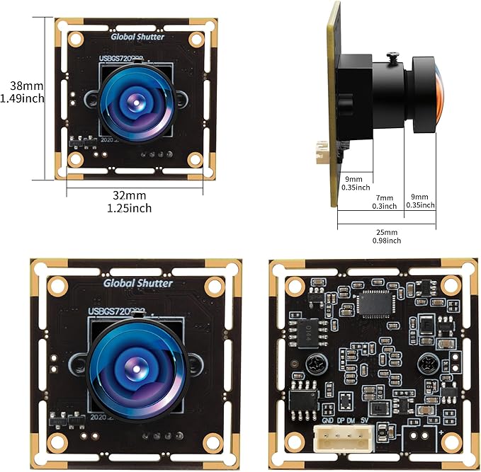 Global Shutter USB Camera 720P 60fps High Speed Monochrome Camera Wide Angle Fisheye Webcam for Windows Linux Mac Raspberry Pi