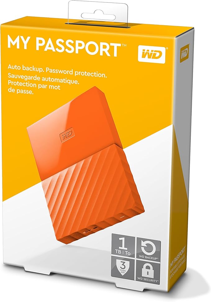 WD 1TB Orange My Passport Portable External Hard Drive - USB 3.0 - WDBYNN0010BOR-WESN