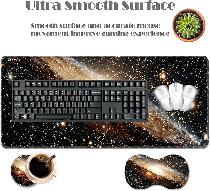 Ergonomic Keyboard Wrist Rest &amp Mouse Pad Wrist Rest SetXL Gaming Desk Mat 31.5x 11.8Non-Slip BaseMemory FoamEasy Typing Pain Relief for Office &amp HomeGalaxy in Deep Space
