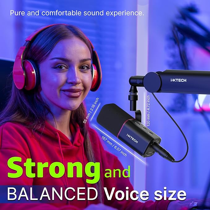 IXTECH Cardioid Dynamic Microphone with Mic Cover Vocal USB XLR Microphone for Podcasting Streaming Recording Gaming and Voice-Over (Black)