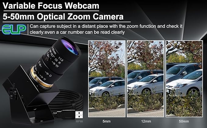 ELP 4K USB Camera with Microphone 5-50mm Varifocal Lens Manual Zoom Webcam 8MP IMX317 Sensor 3840x2160@30fps UVC for Windows Linux Mac Raspberry Pi etc.