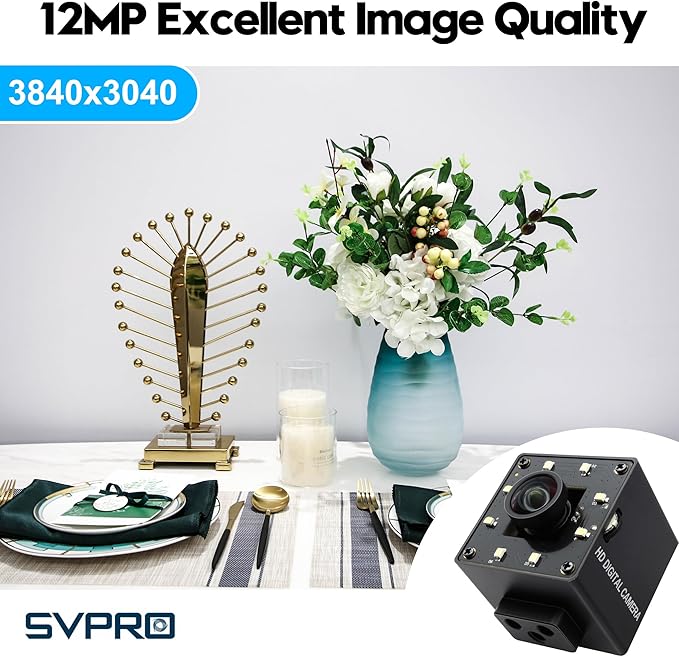 SVPRO 12MP USB Camera with Light 4K Webcam 30fps / 1080P 120fps High Speed IMX577 Sensor Low Light USB Plug and Play for Lightburn PC/Laptop Comptible with Windows/MacOS/Linux/Android