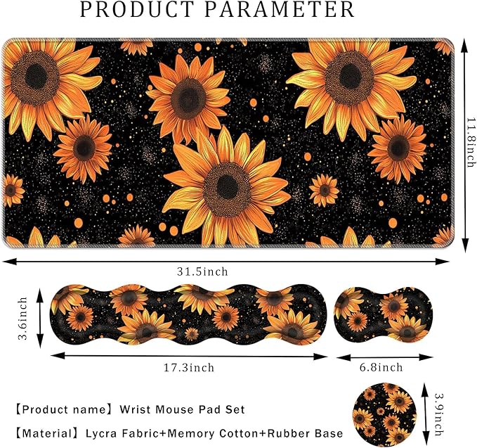 Keyboard Wrist Rest SetMemory Foam Wrist Support Mouse Pad31.5x11.8 Desk Mat for Comfortable Typing &amp Pain ReliefNon-Slip Base for Office &amp Home Use - Sunflower